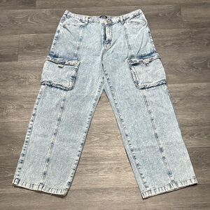 Light Blue Wide Leg Cargo Jeans